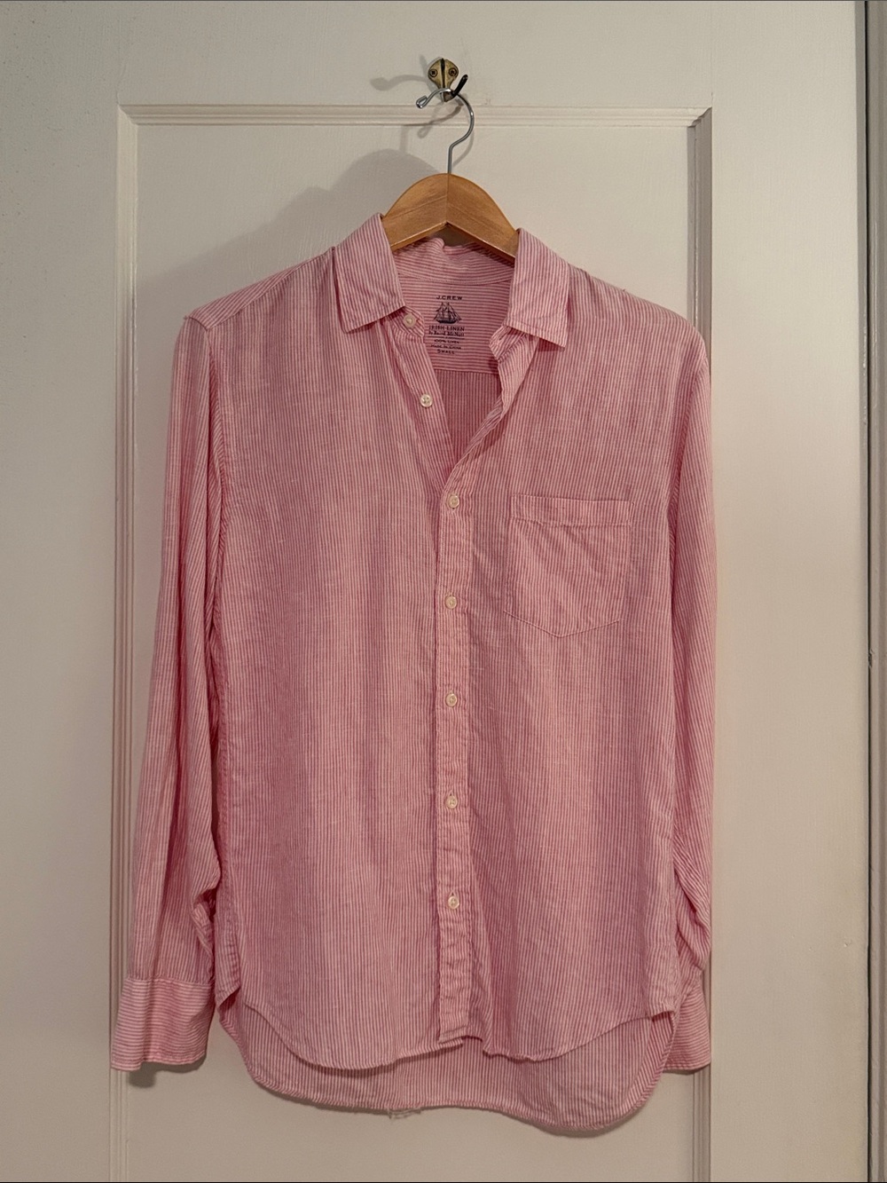 J. Crew Men's Pink Striped Long-Sleeve Linen Button-Down Shirt
